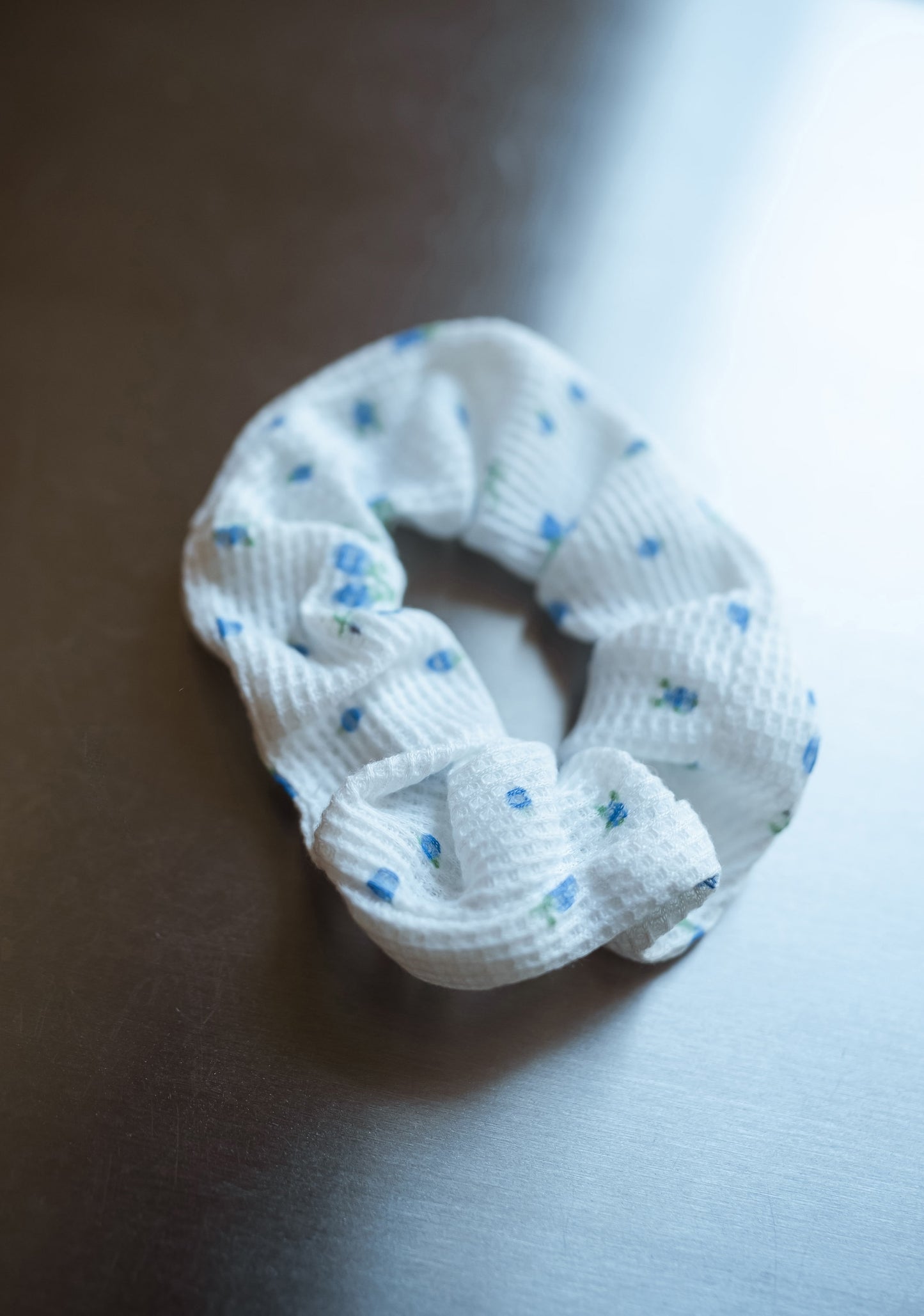 Ecru and Blue Floral Alon Scrunchie