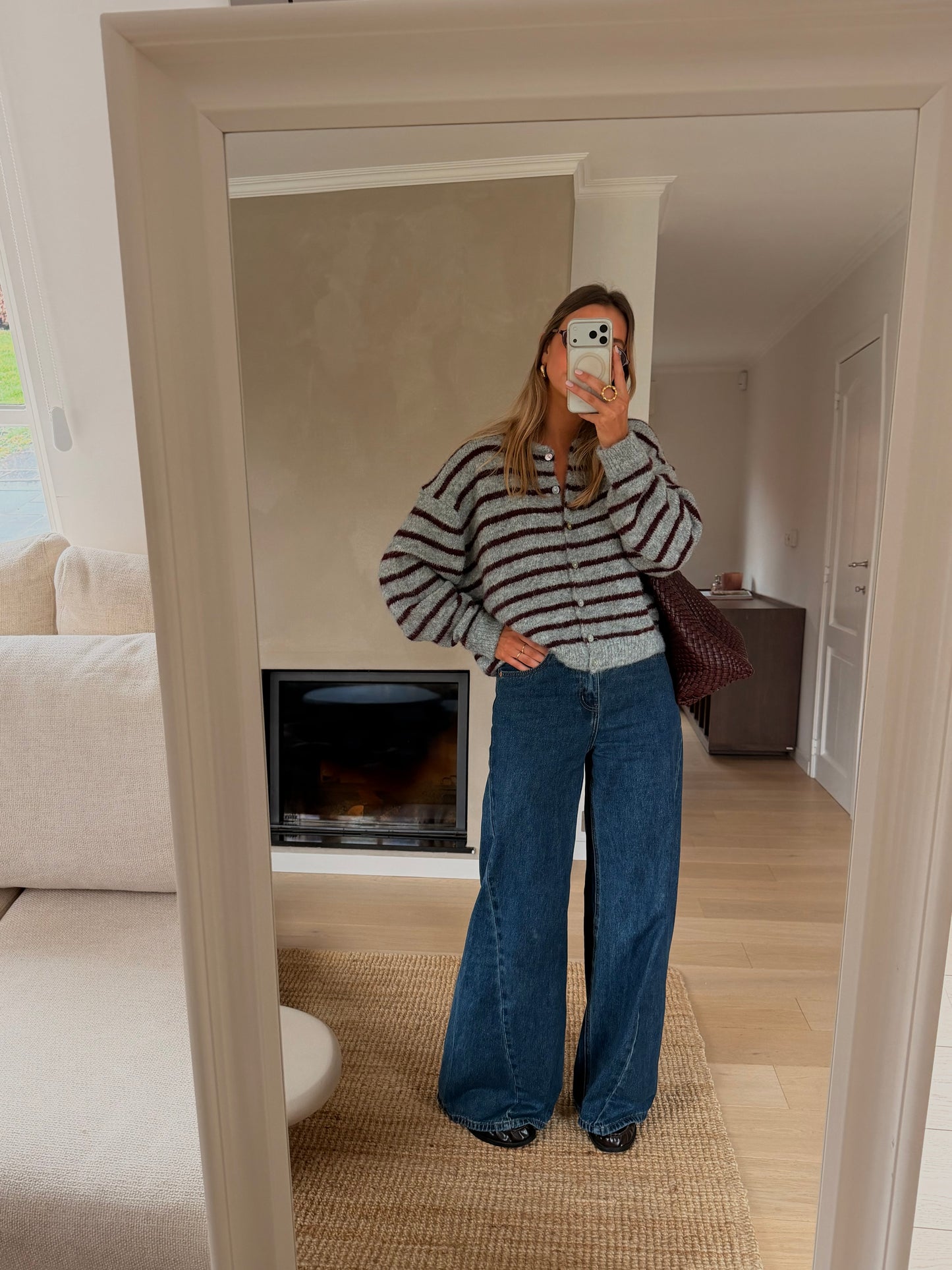 Grey and Burgundy Harris Cardigan