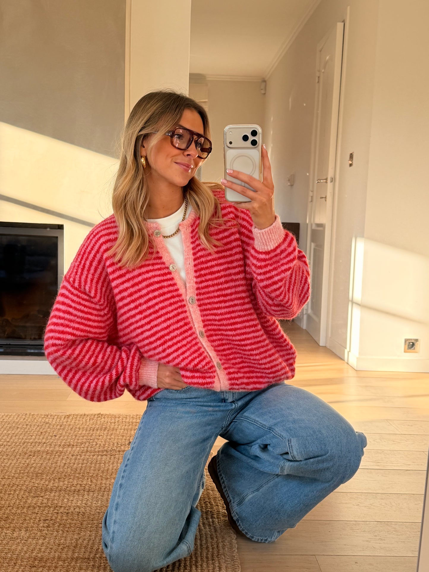 Pink and Red Striped Glad Cardigan