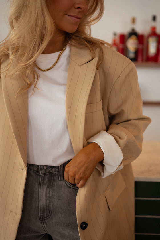 Beige Striped Gaspard Blazer