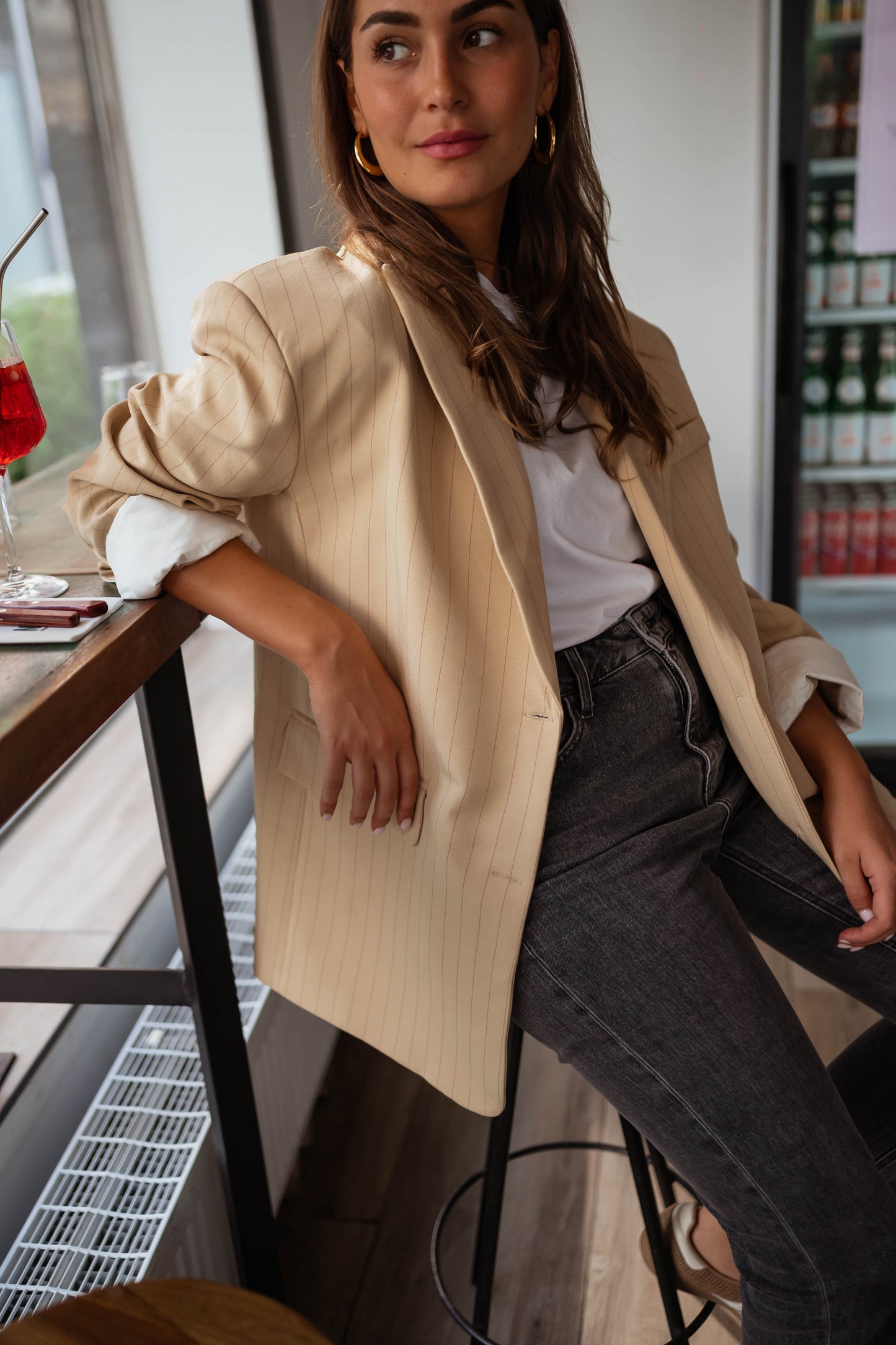 Beige Striped Gaspard Blazer