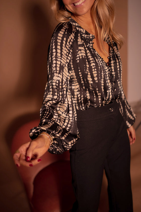 Black and Taupe Spotted Thiam Blouse