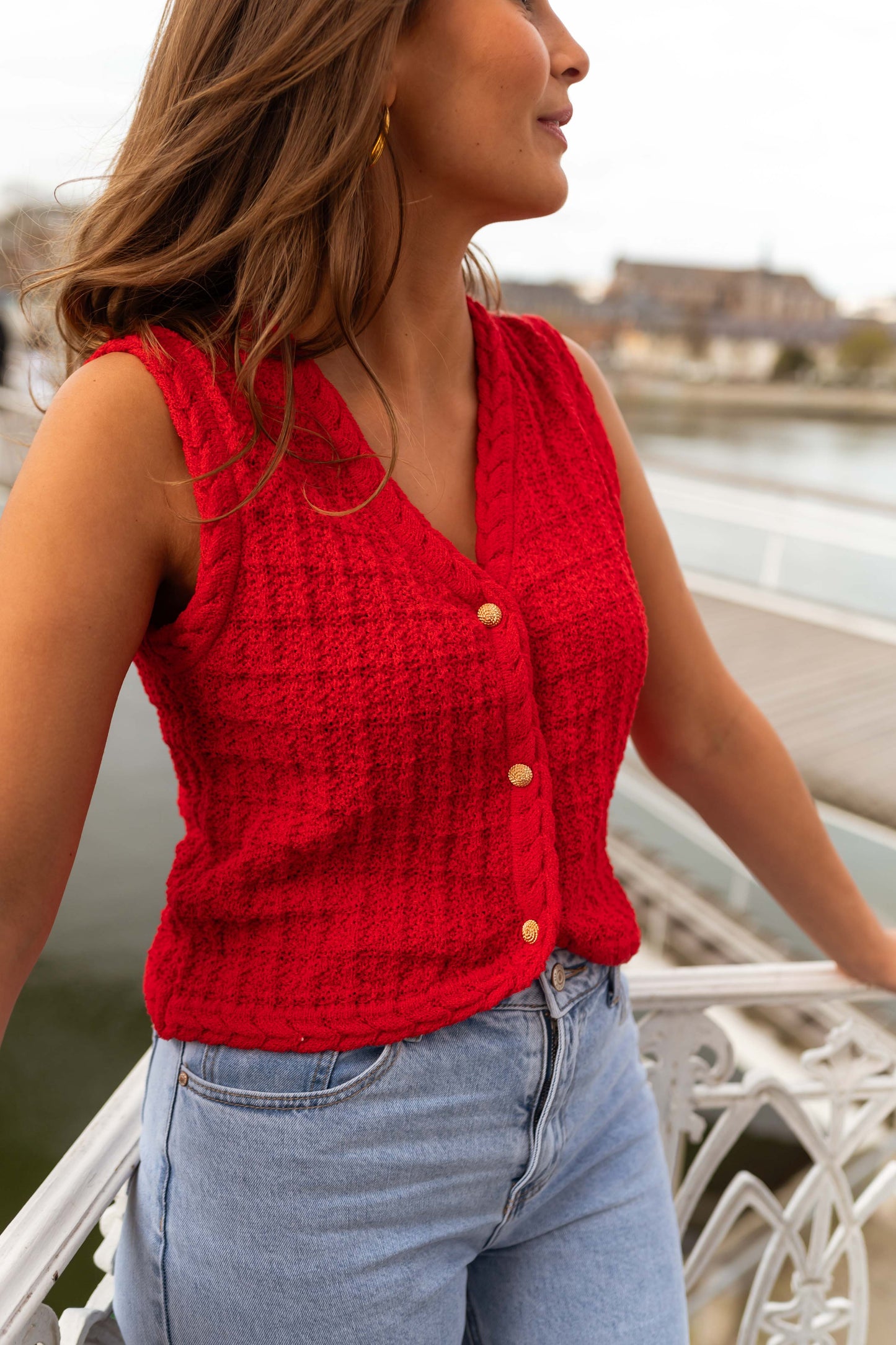 Red Blake Sleeveless Cardigan