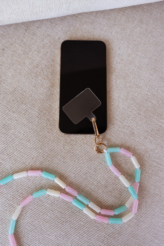 Pink, Green and White Pearl Jula Phone Lanyard