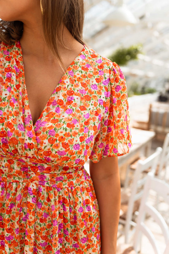 Orange Floral Shilow Dress