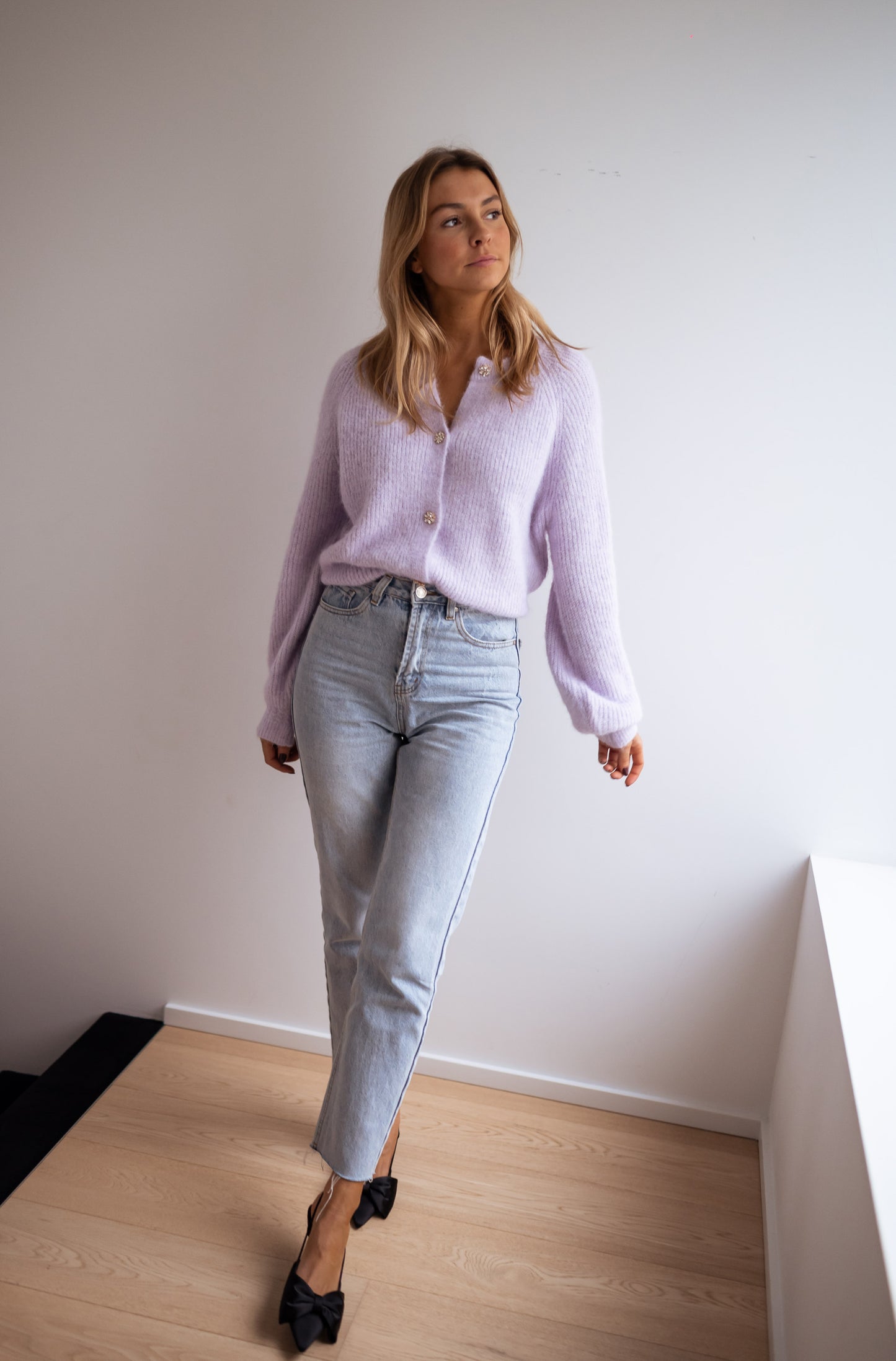 Lilac Isa Cardigan with Shiny Buttons