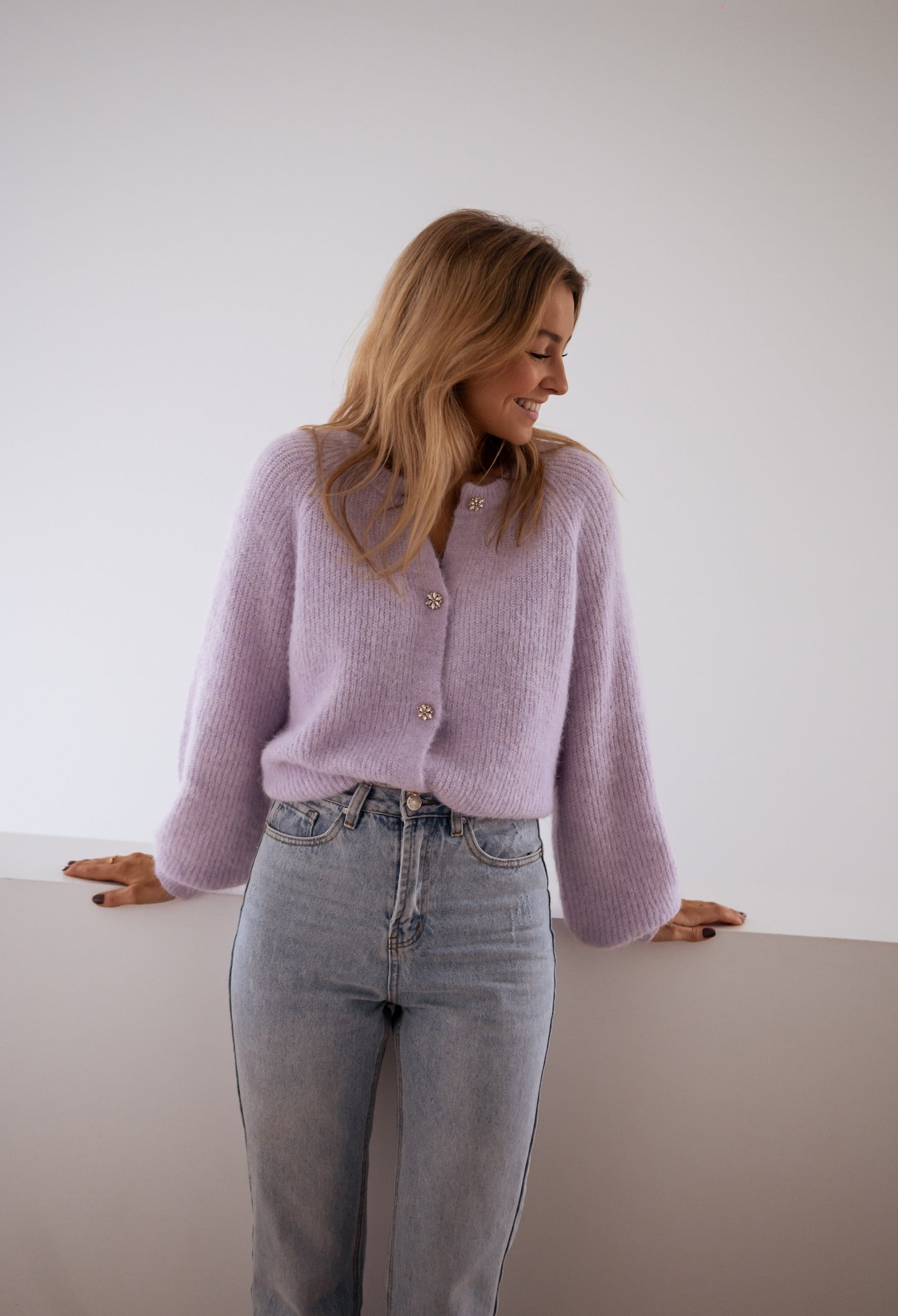 Lilac Isa Cardigan with Shiny Buttons