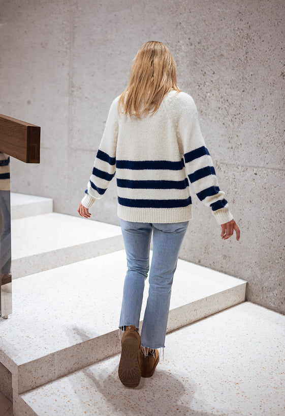 Ecru and Blue Striped Clara Sweater