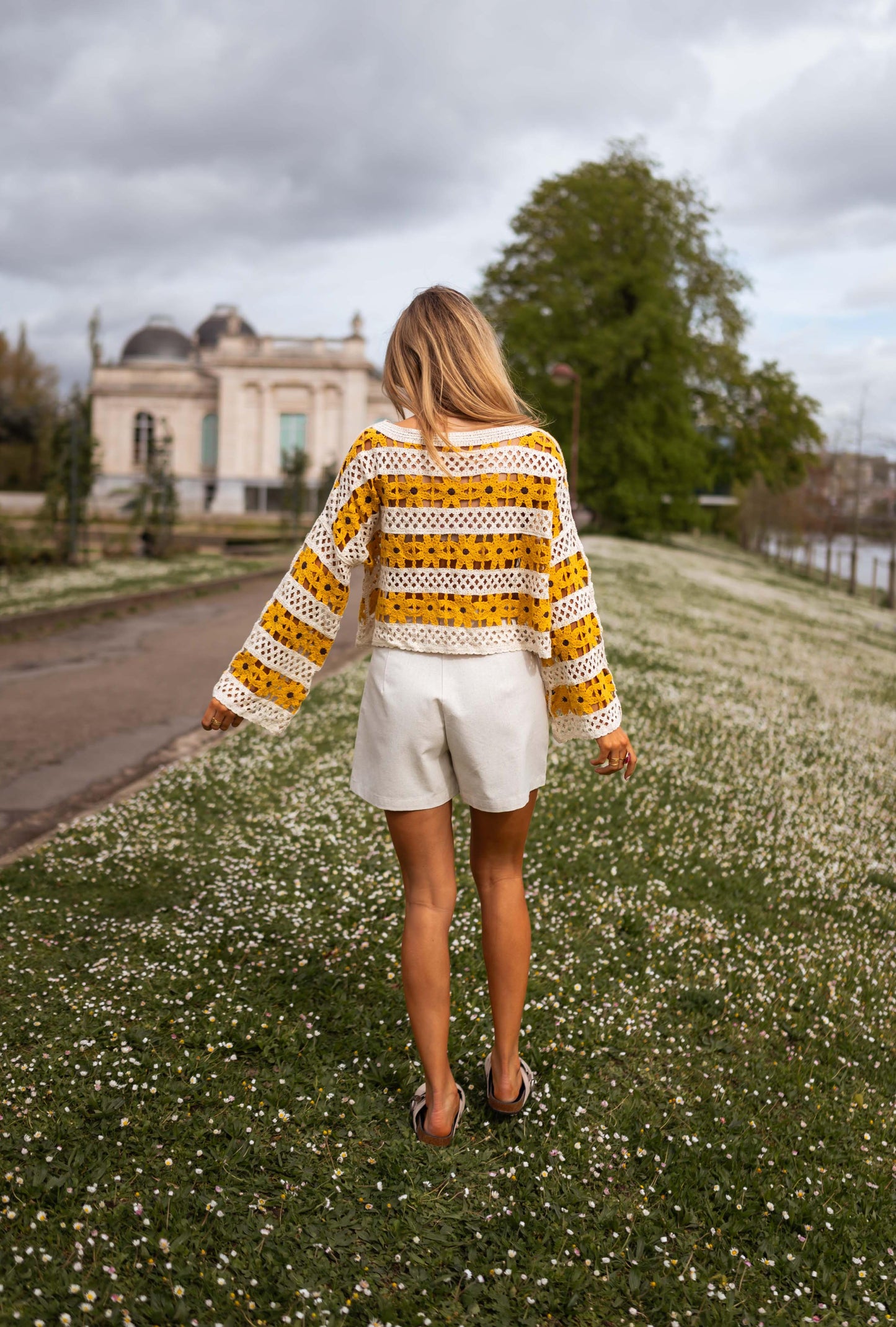 Ecru and Yellow Crochet Taylor Blouse