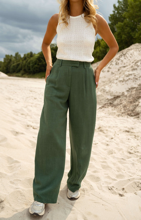 Dark Green Linen Joey Pants