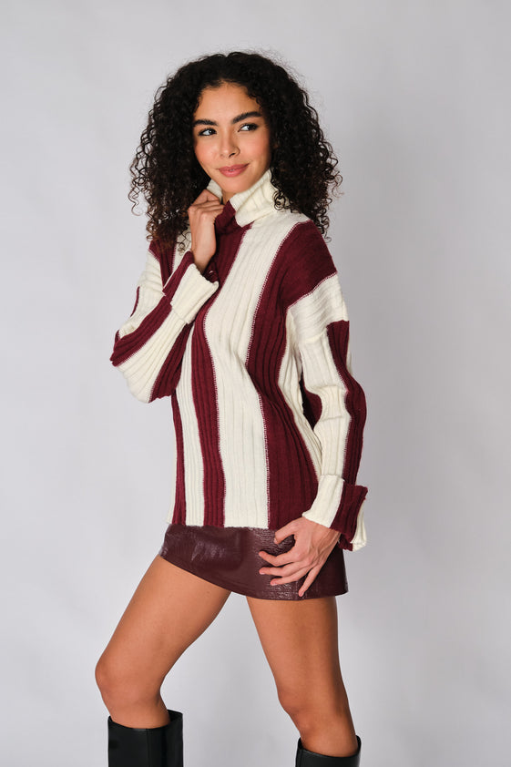 Ecru and Burgundy Edmee Sweater