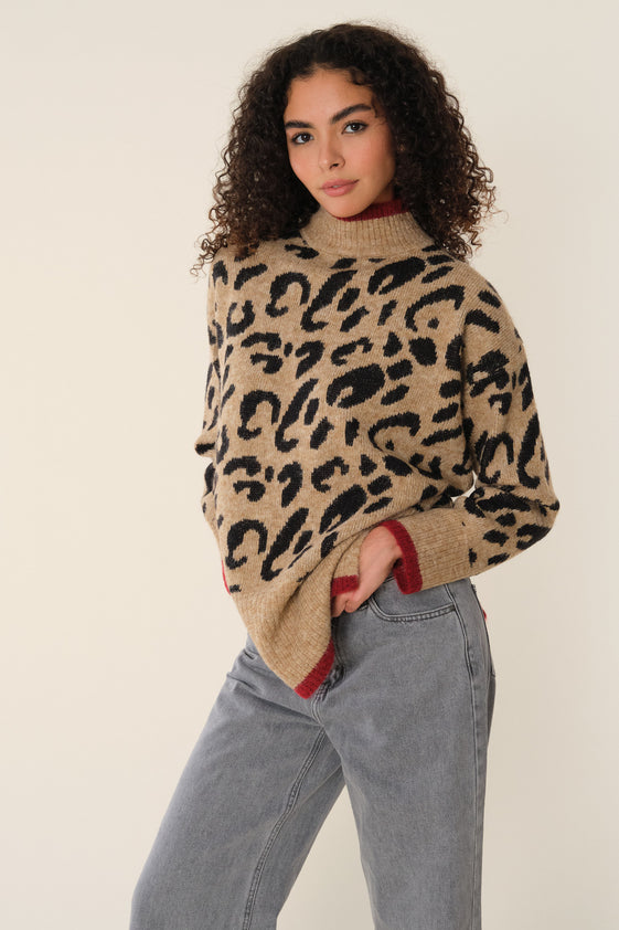 Camel Leopard Poly Sweater