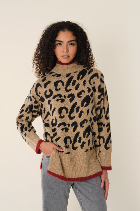 Camel Leopard Poly Sweater