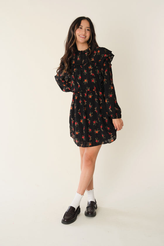 Black Floral Elane Dress