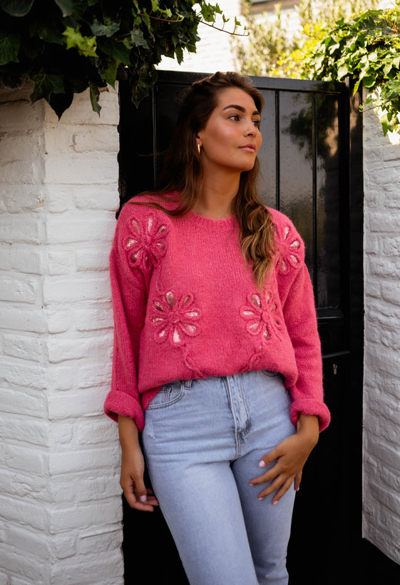 Raspberry Floral Clary Sweater