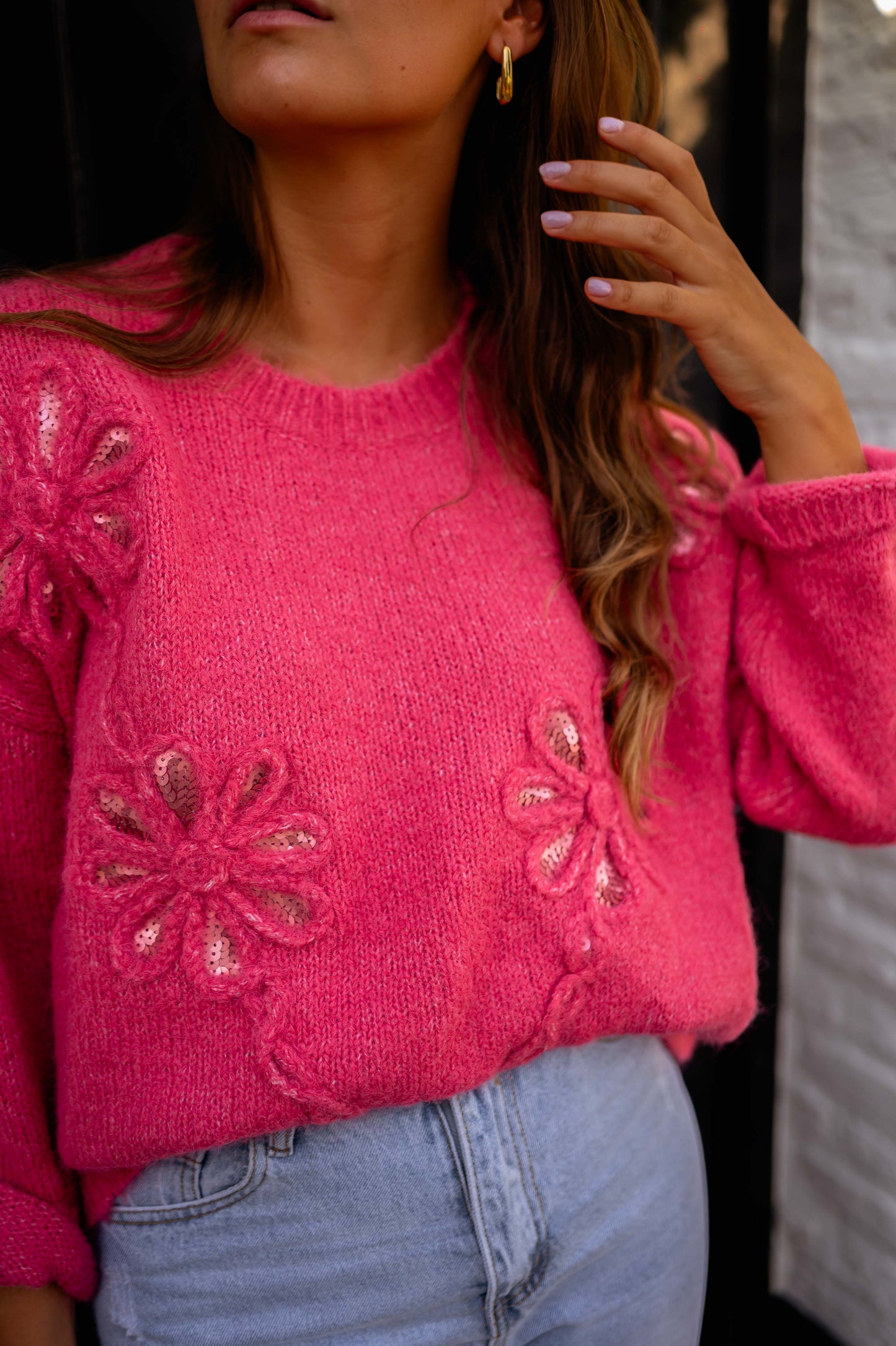 Raspberry Floral Clary Sweater