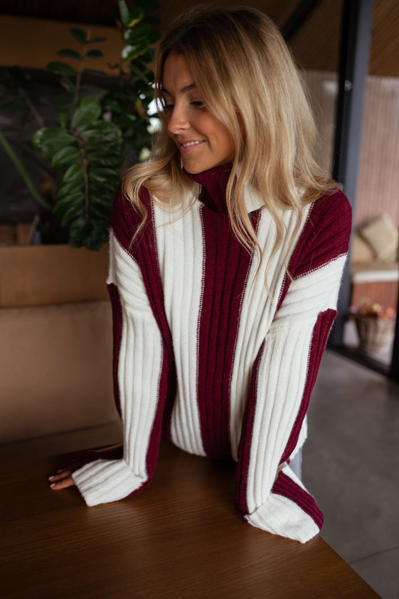 Ecru and Burgundy Edmee Sweater