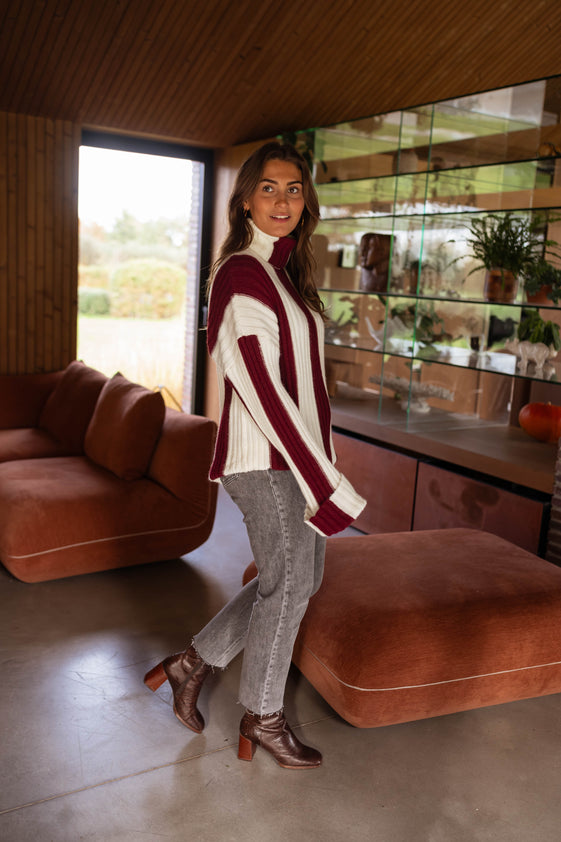 Ecru and Burgundy Edmee Sweater