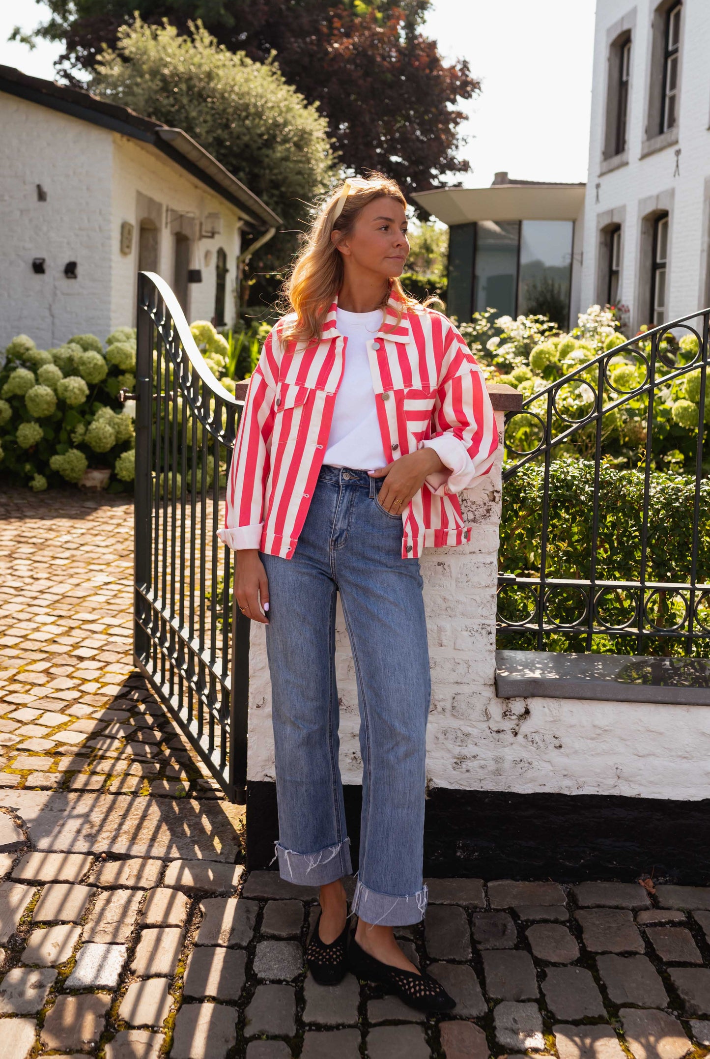 Striped Ecru and Coral Balya Jacket