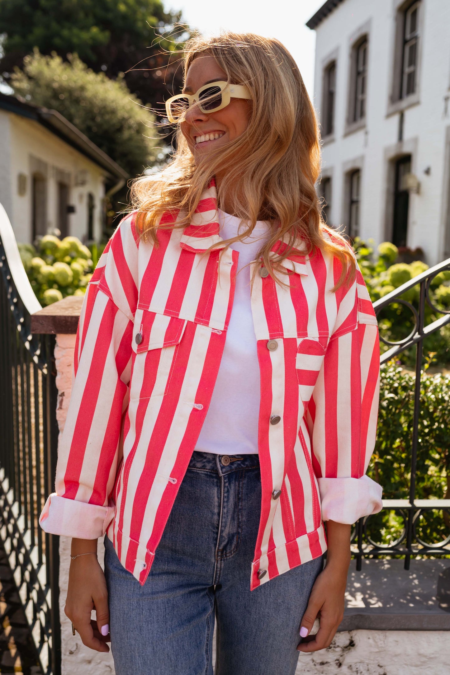 Striped Ecru and Coral Balya Jacket