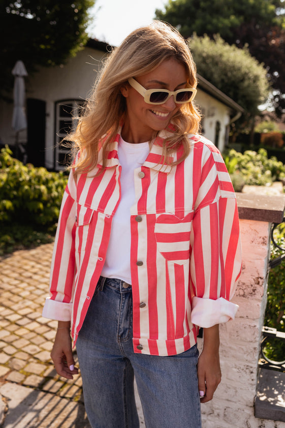 Striped Ecru and Coral Balya Jacket