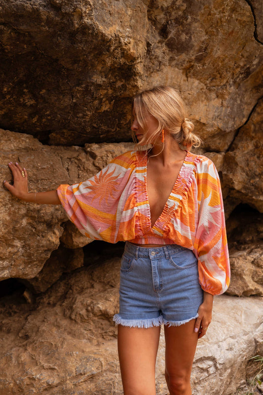 Orange Patterned Charline Blouse