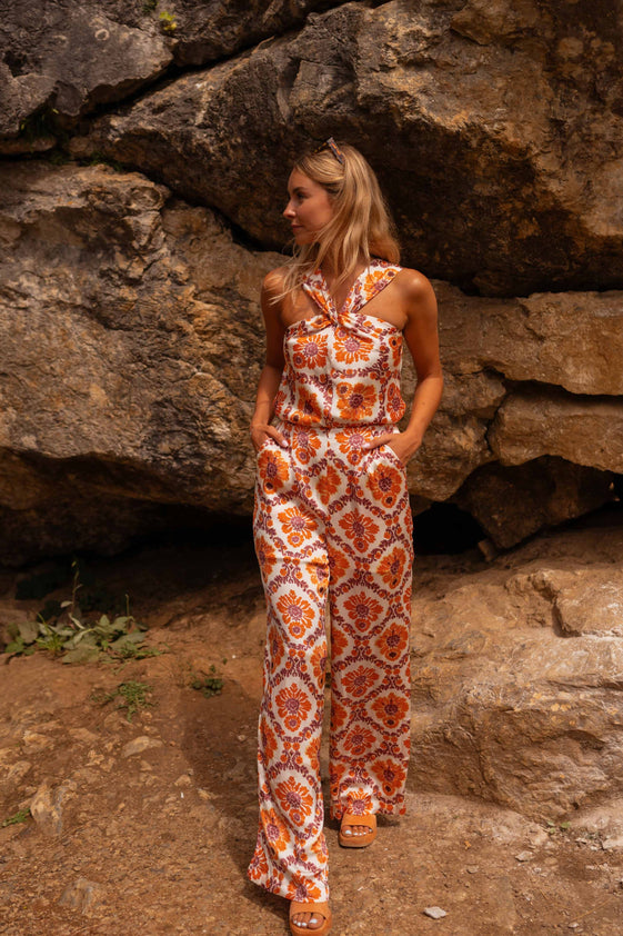 Orange Patterned Roxane Jumpsuit