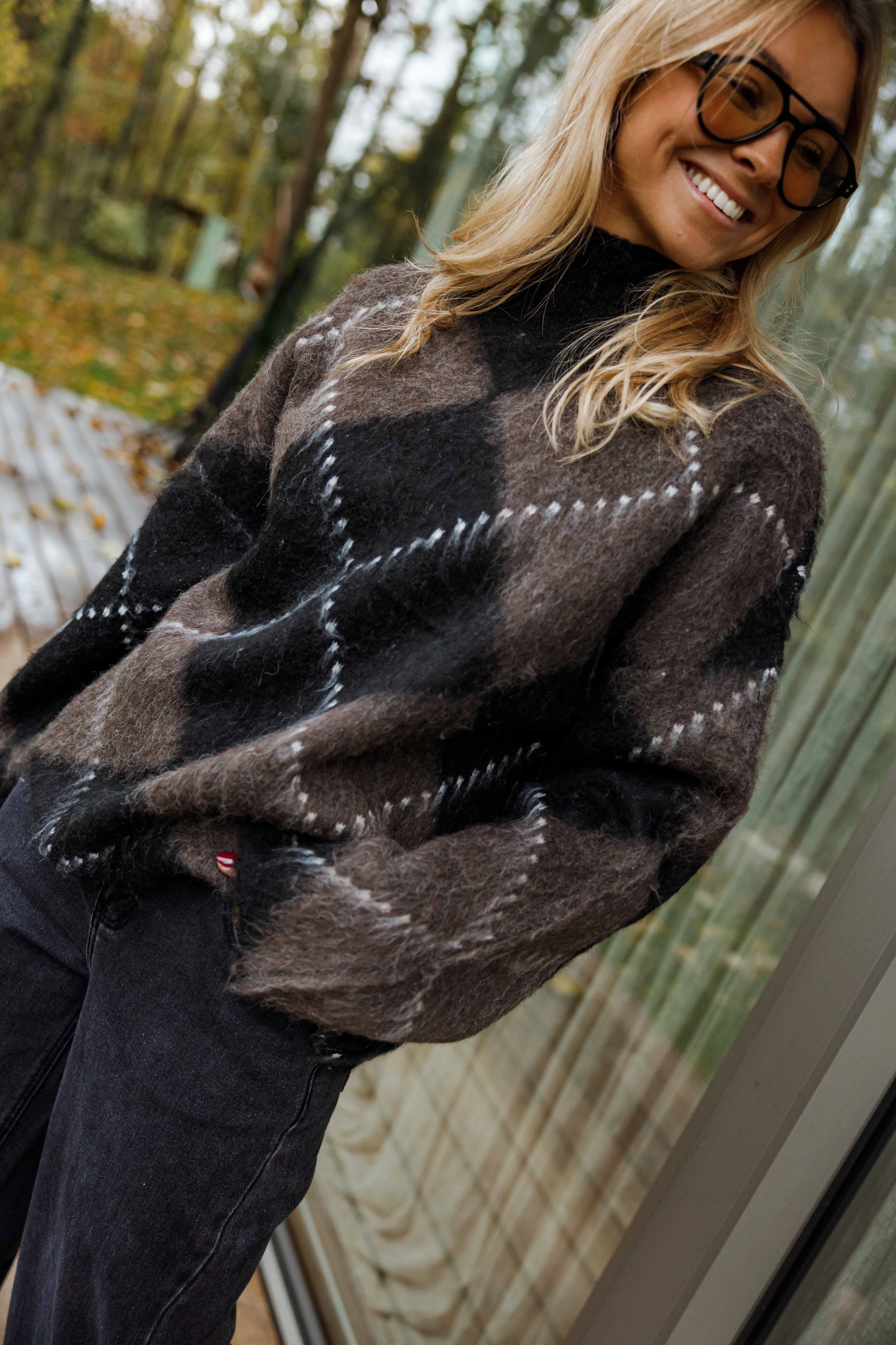 Brown and Black Checkered Felix Sweater