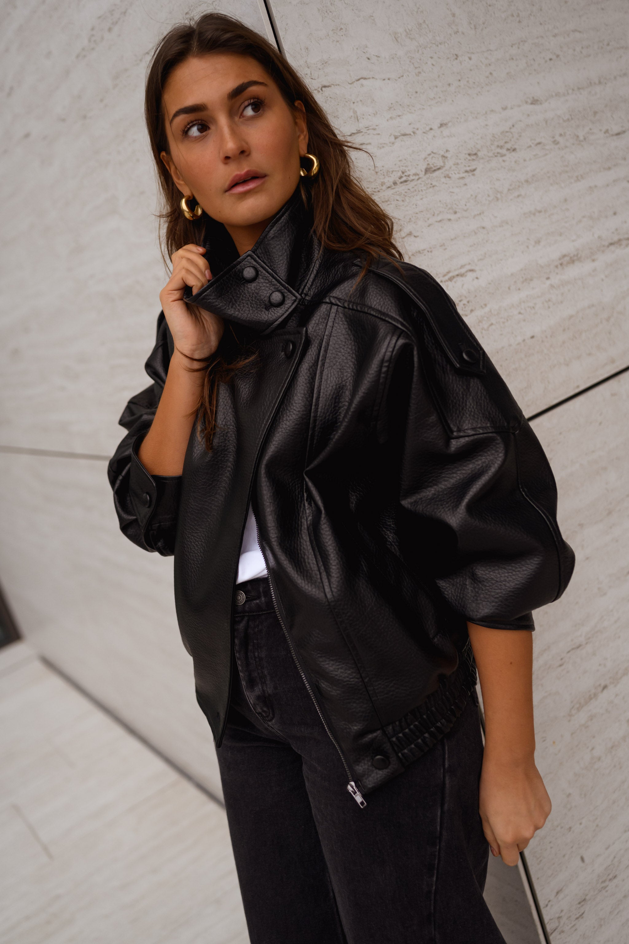 Black Faux Leather Deborah Jacket