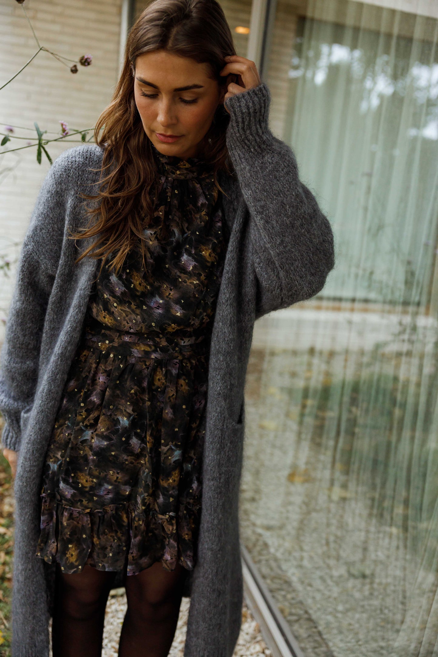 Black Patterned Alexandra Dress