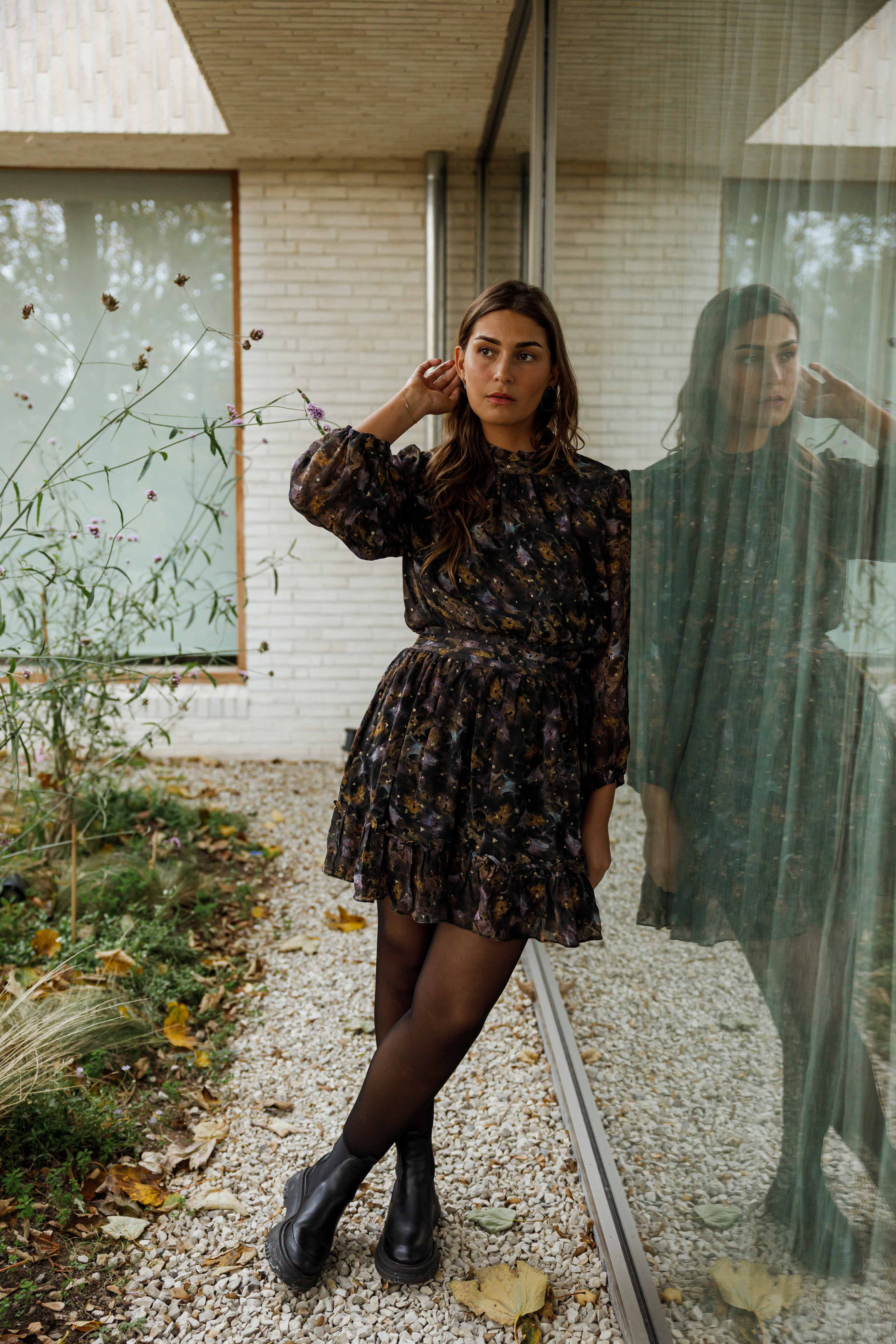 Black Patterned Alexandra Dress