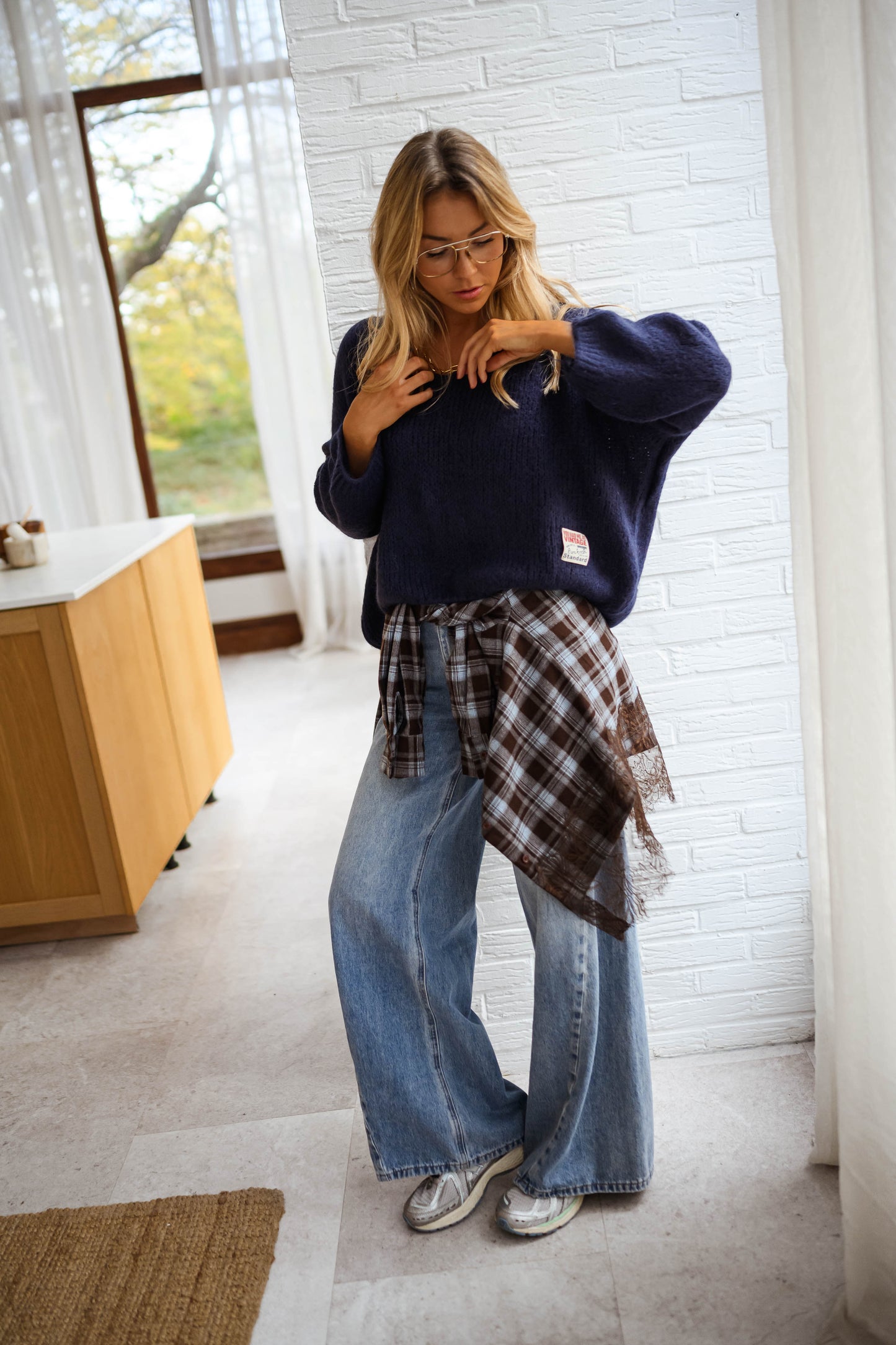 Blue and Brown Checkered Netta Shirt