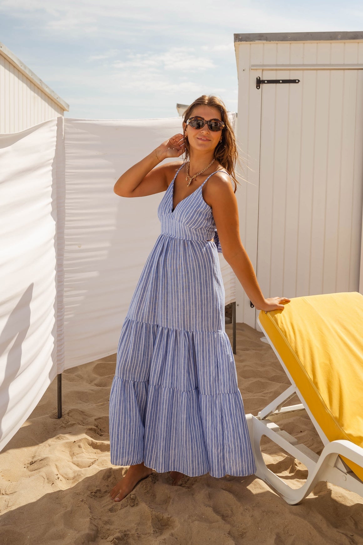 Blue and Ecru Striped Orria Dress