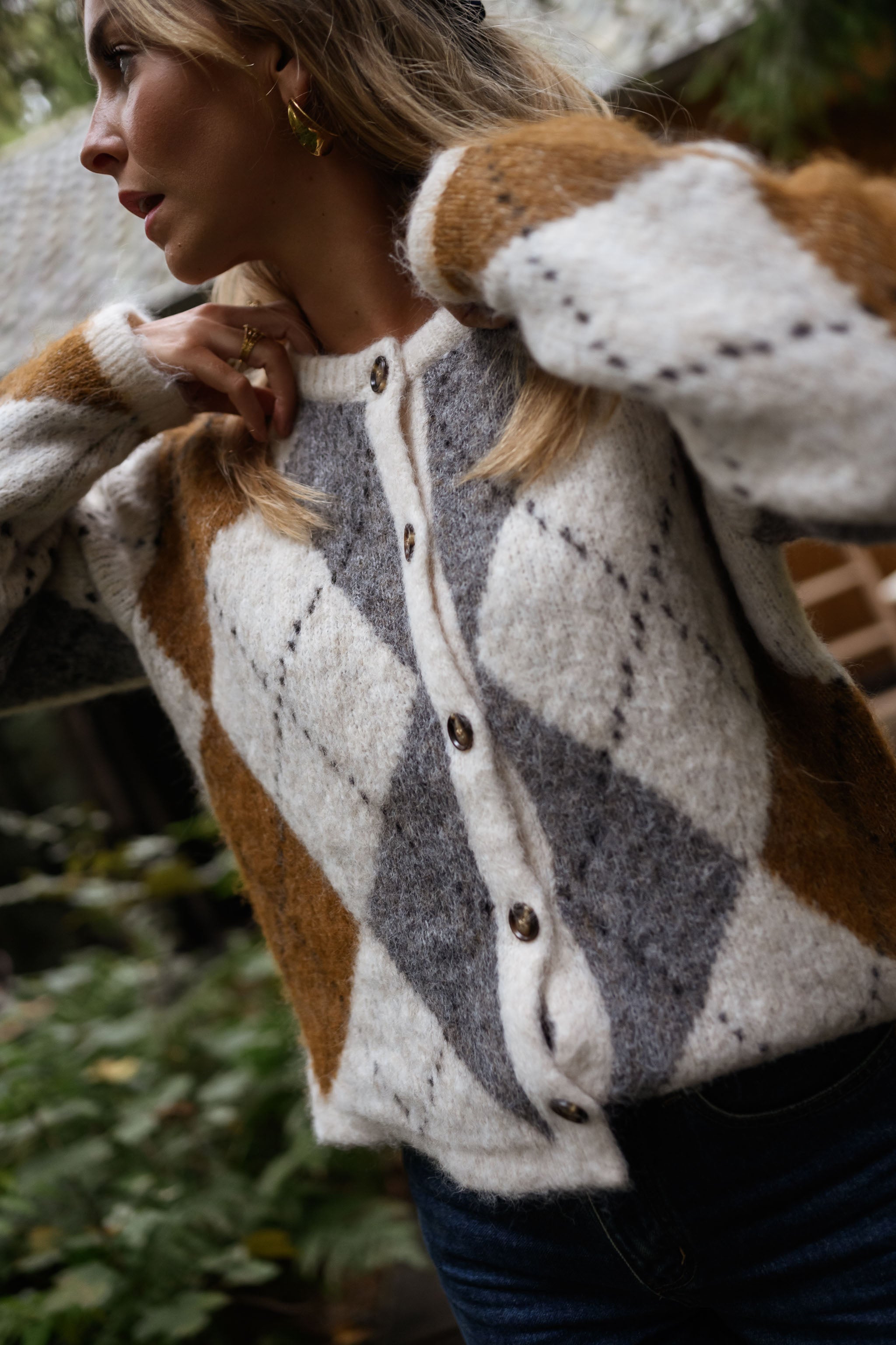 Brown Checkered Diaz Cardigan