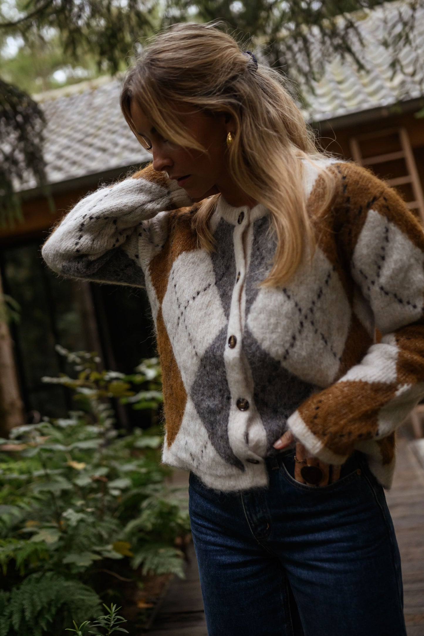 Brown Checkered Diaz Cardigan