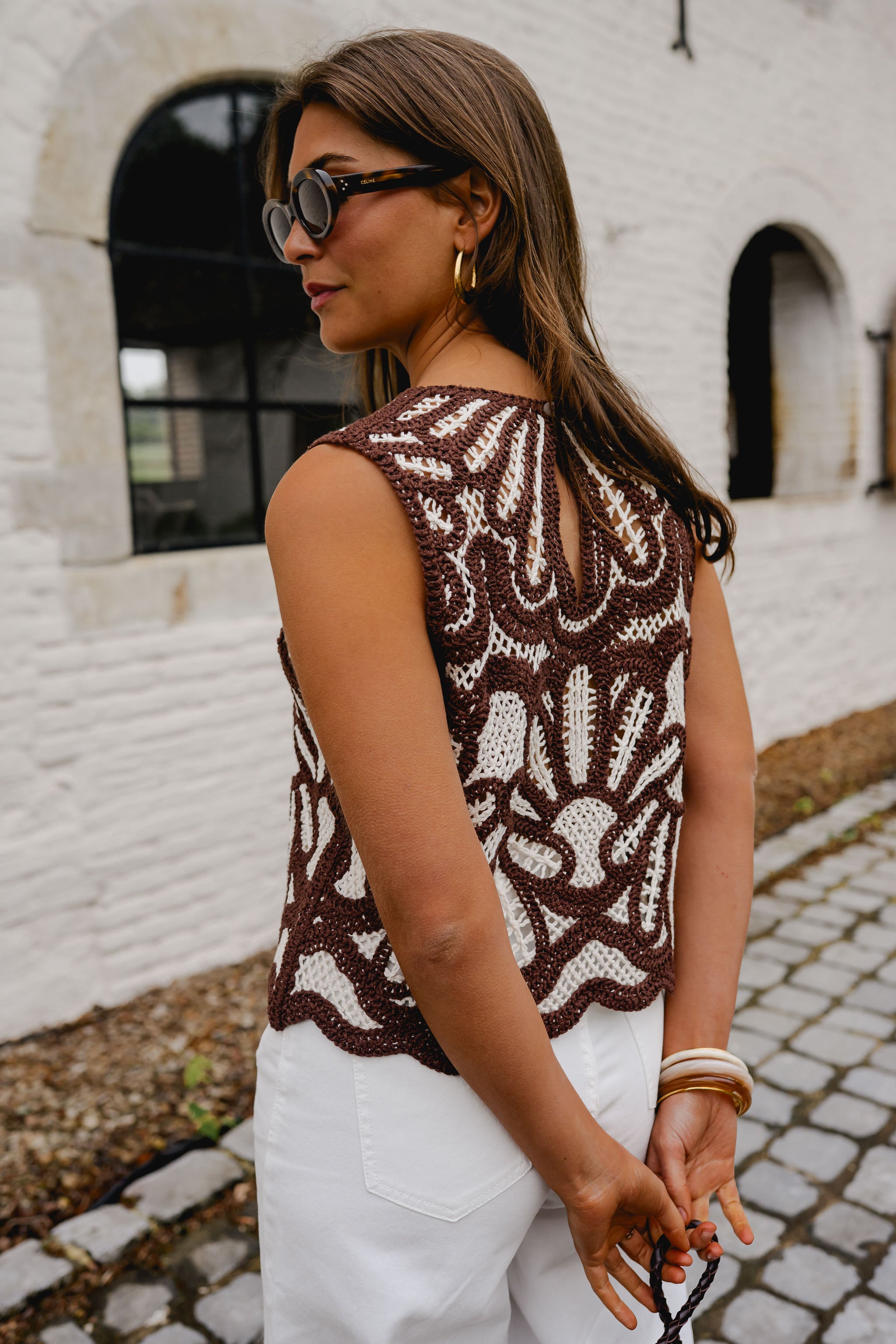 Brown And Ecru Crochet Zoe Top
