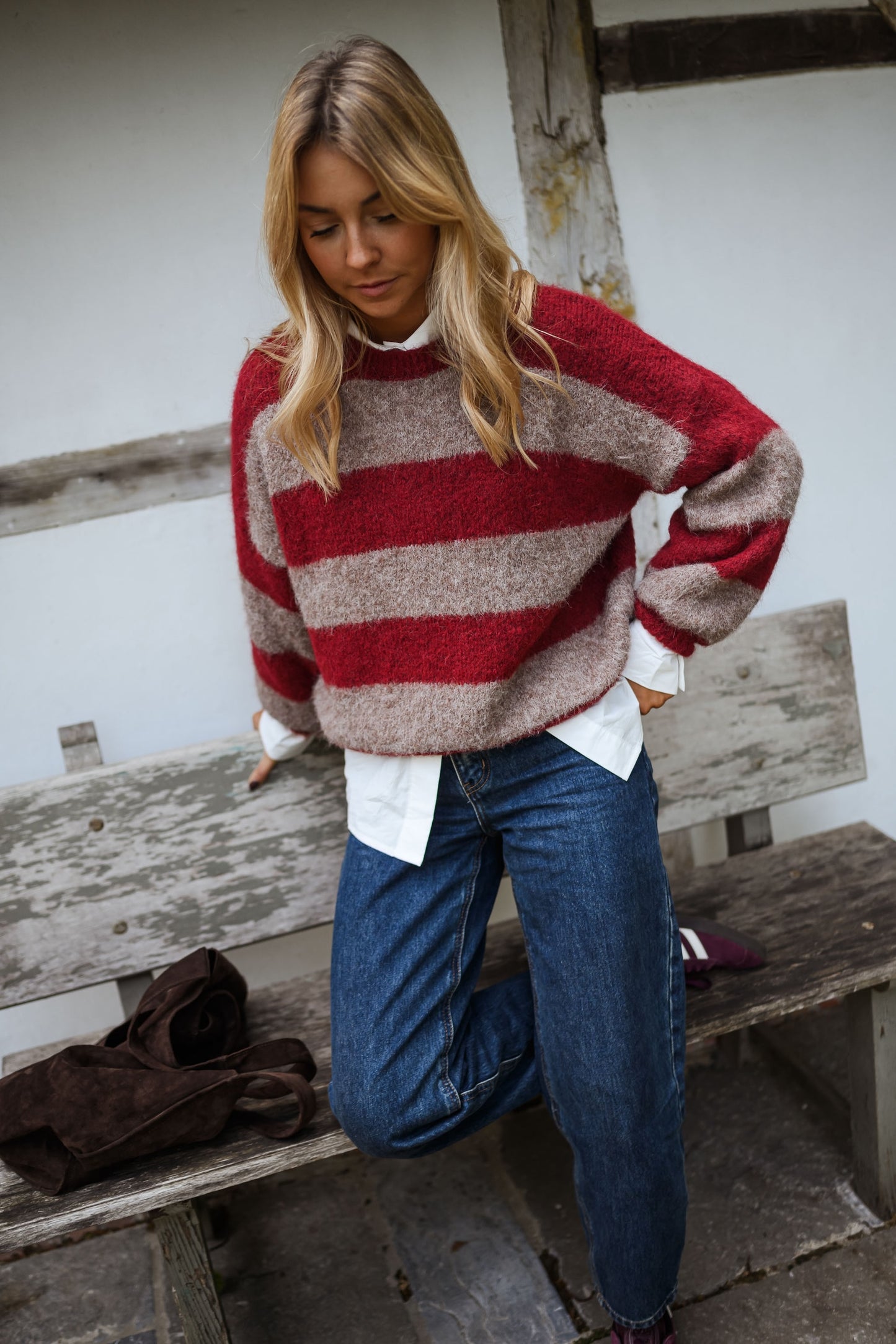 Burgundy and Brown Striped Ralphy Sweater