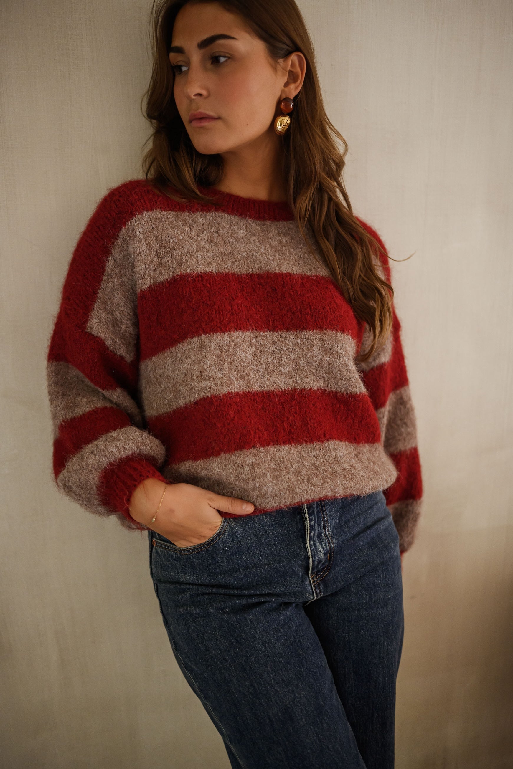 Burgundy and Brown Striped Ralphy Sweater
