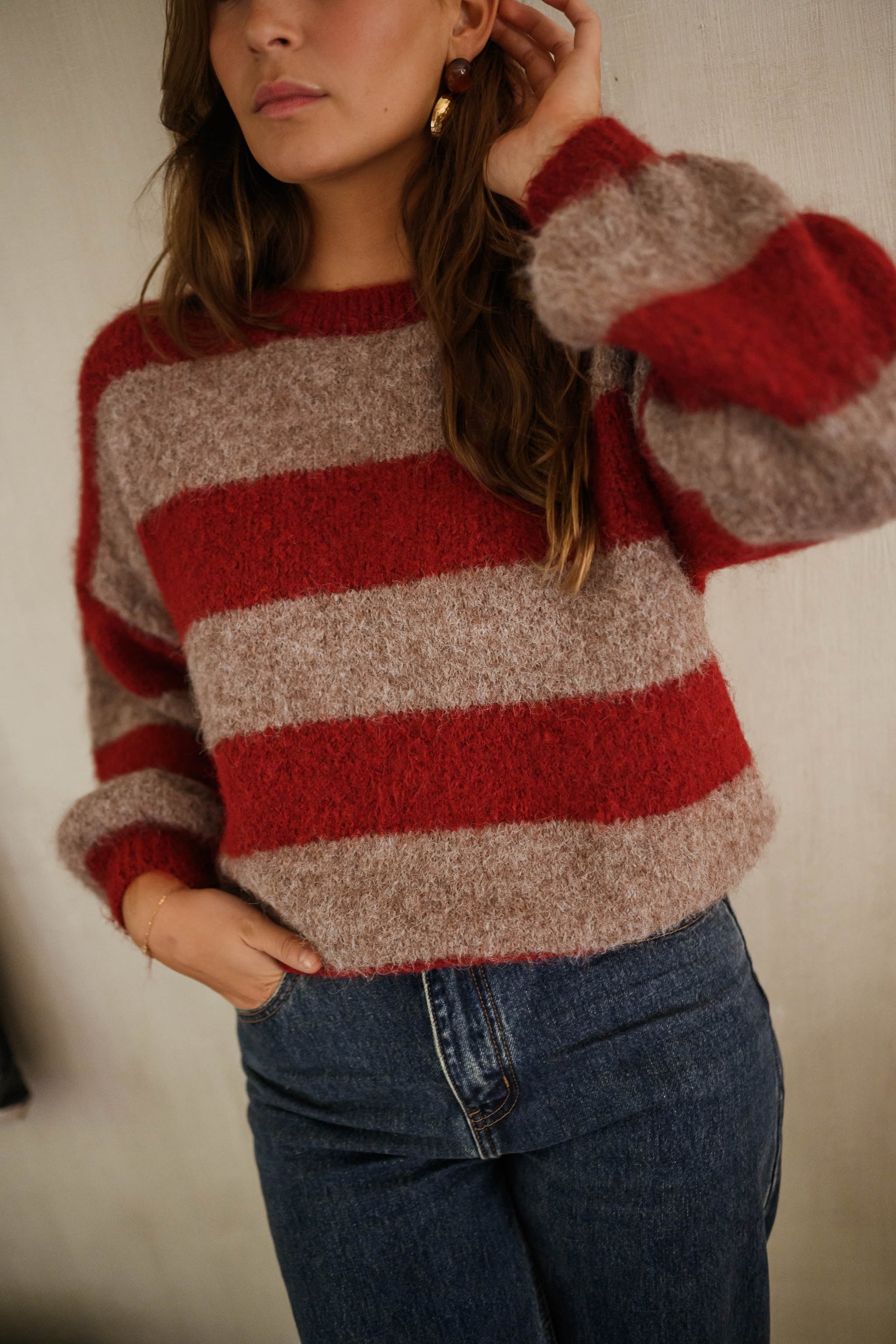 Burgundy and Brown Striped Ralphy Sweater