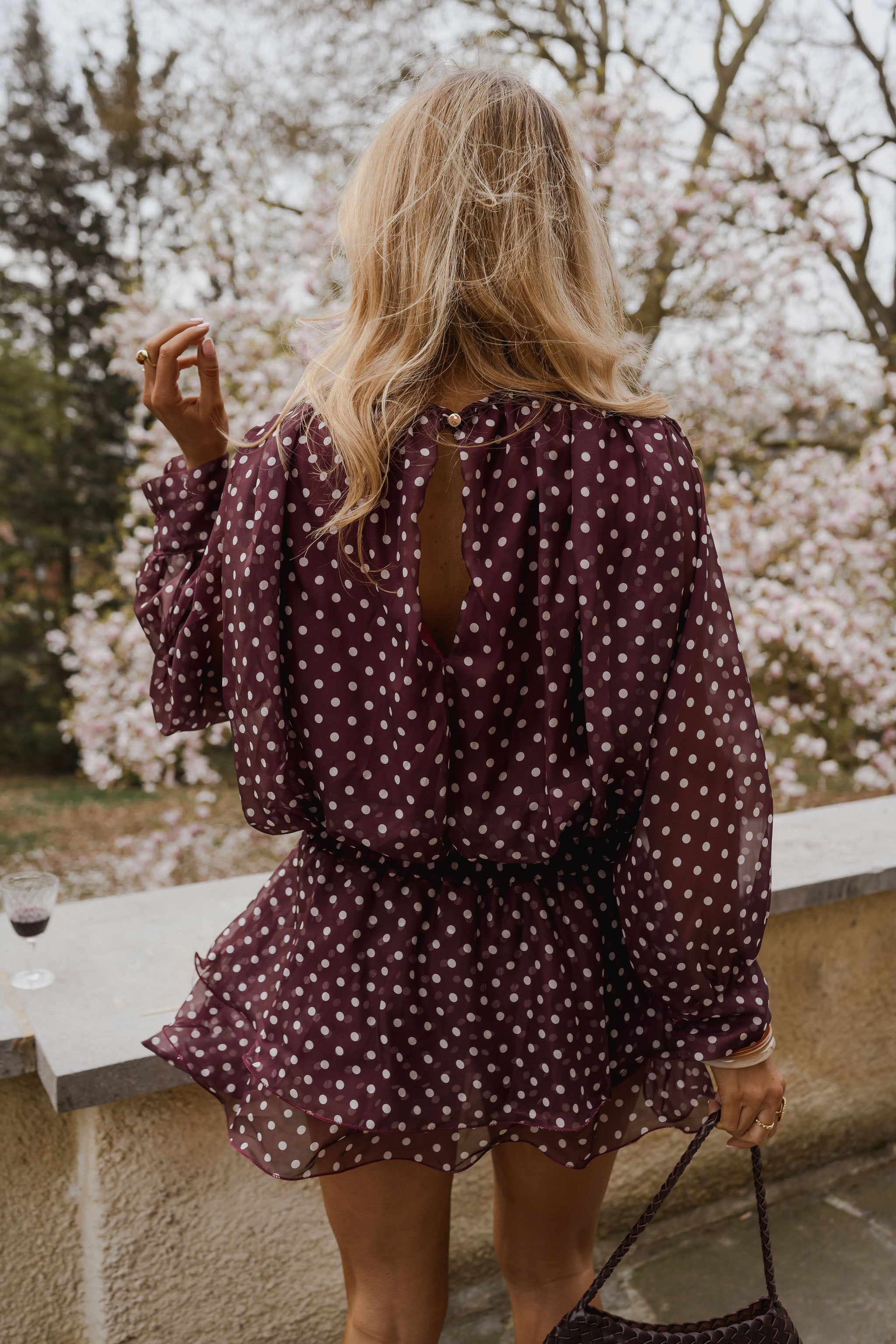 Burgundy Polka Dot Alenor Dress