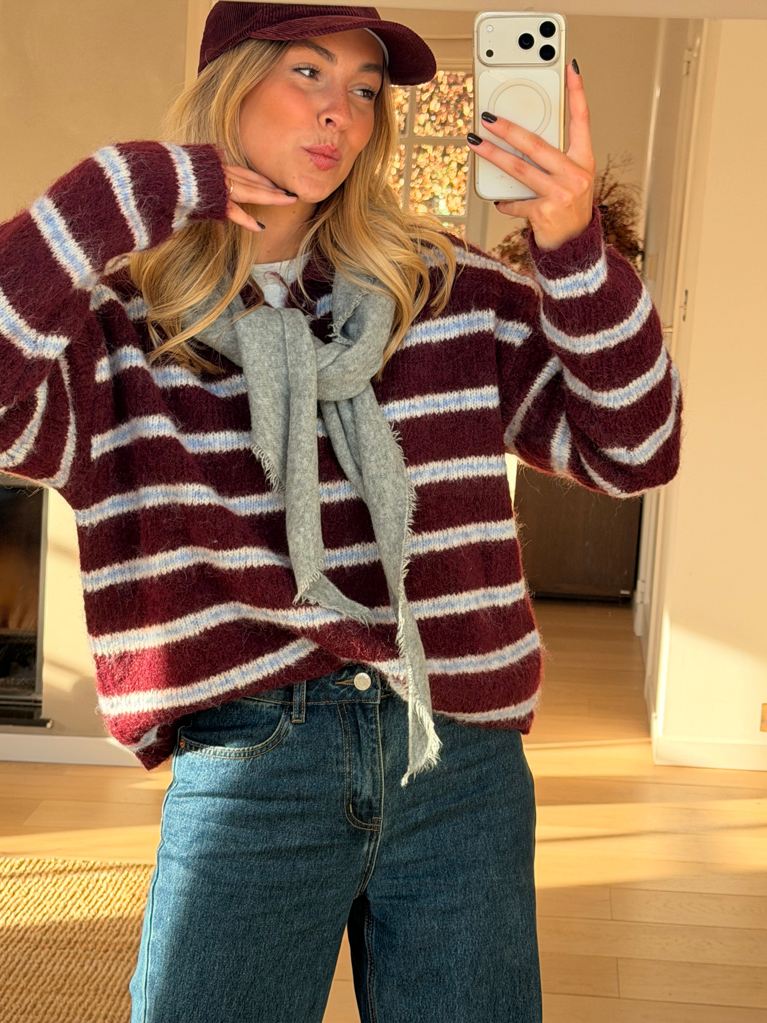 Burgundy Striped Tamlin Sweater