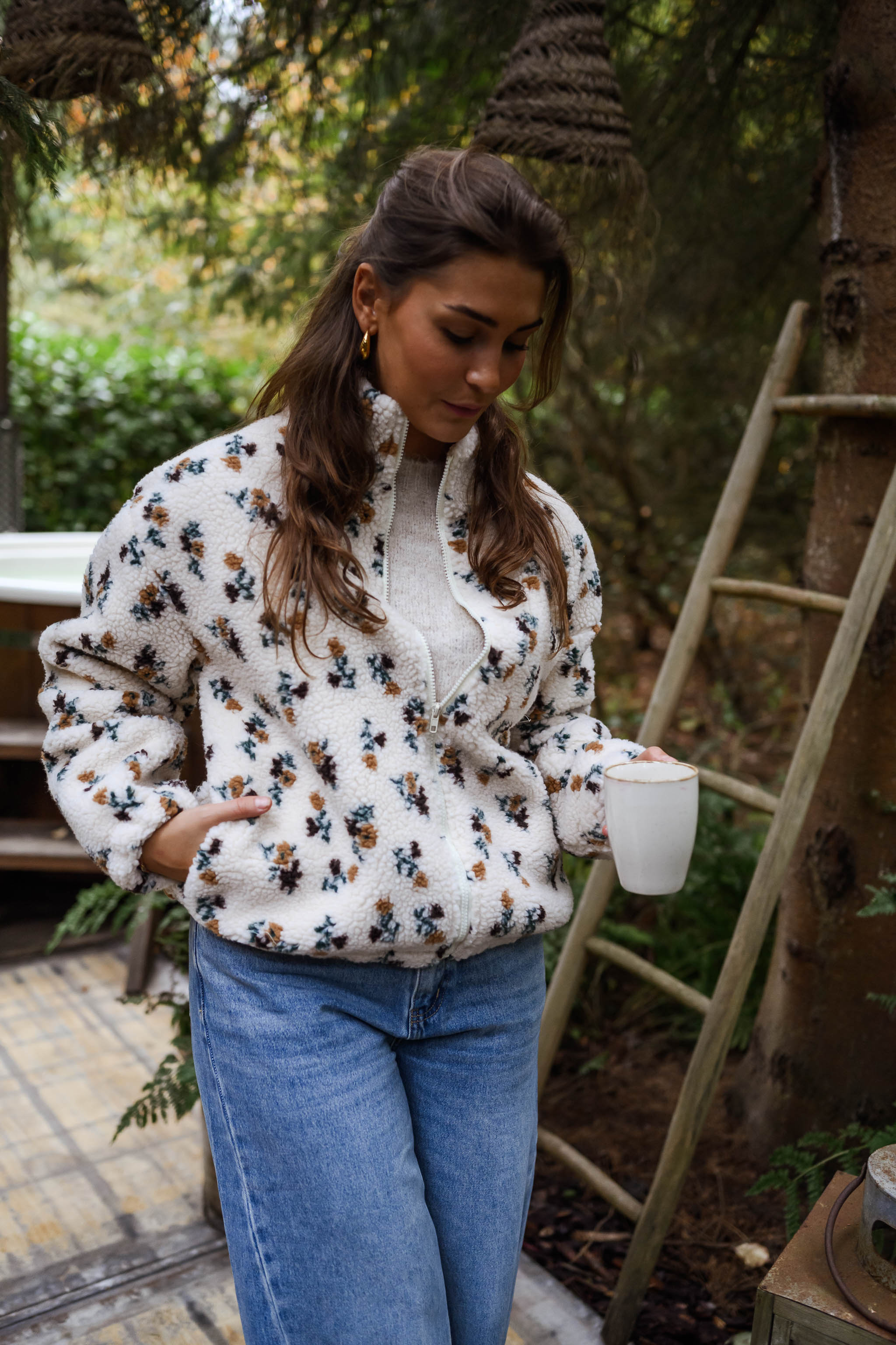 Ecru Floral Alice Fleece Jacket