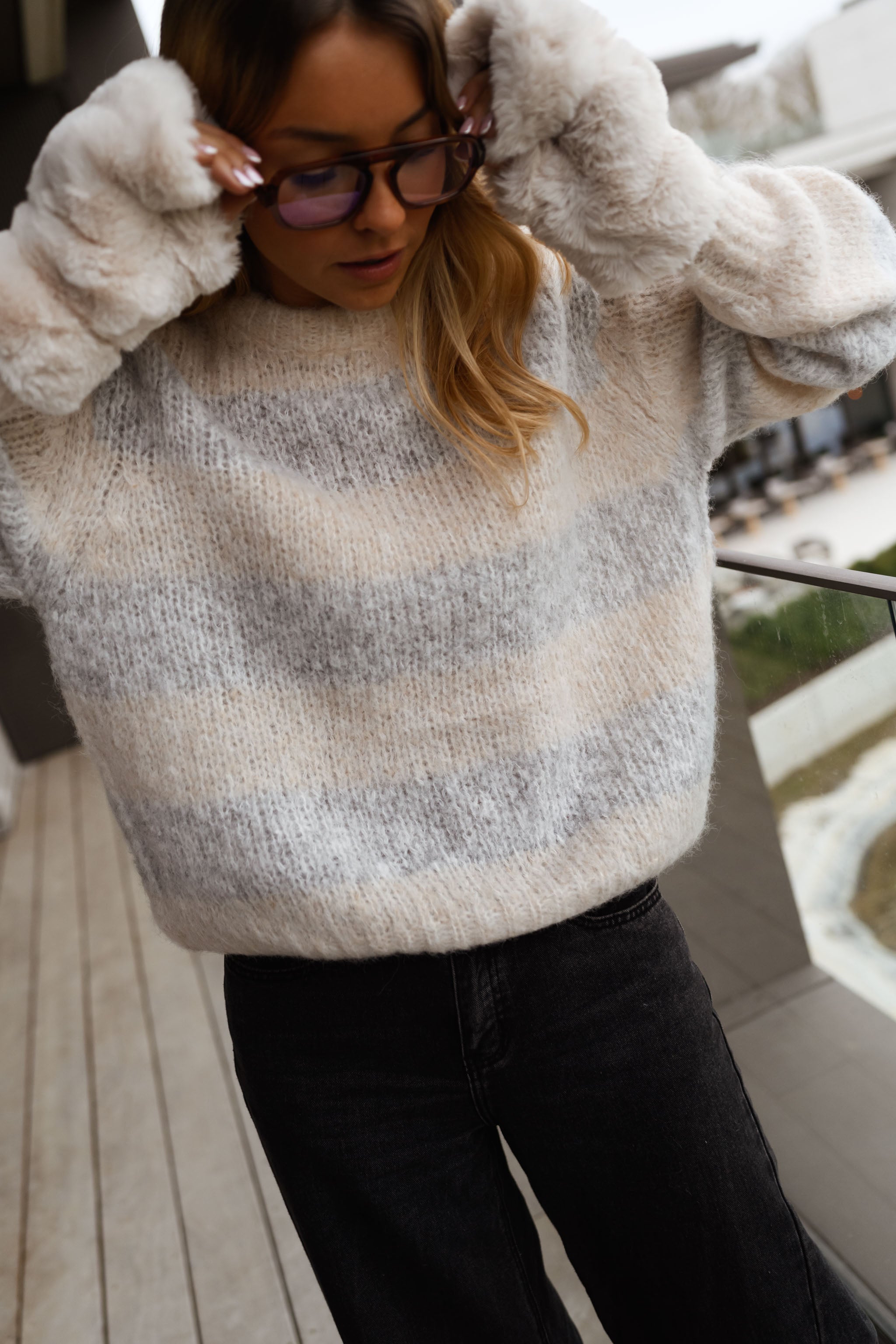 Ecru and Grey Debby Sweater
