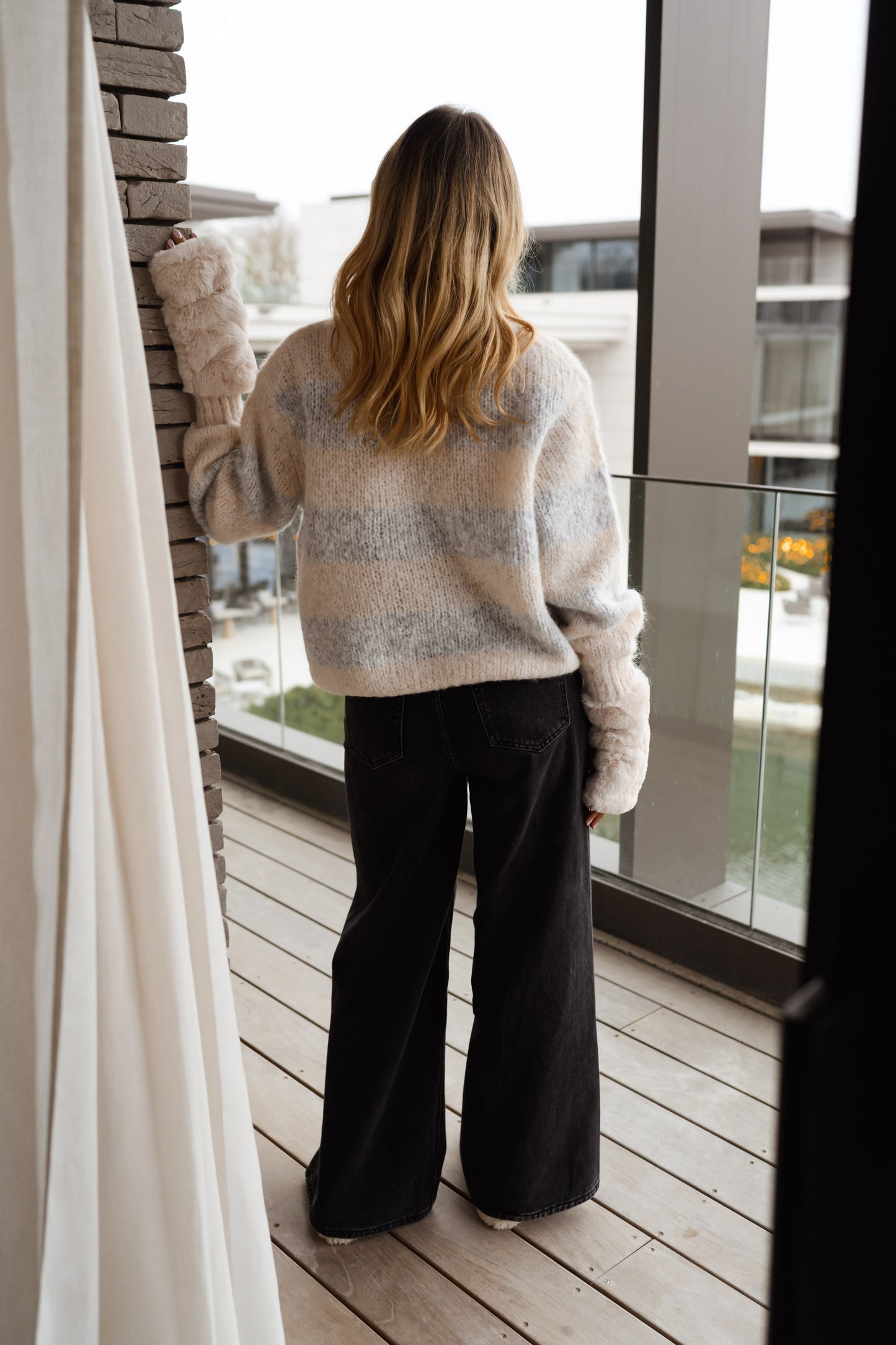 Ecru and Grey Debby Sweater