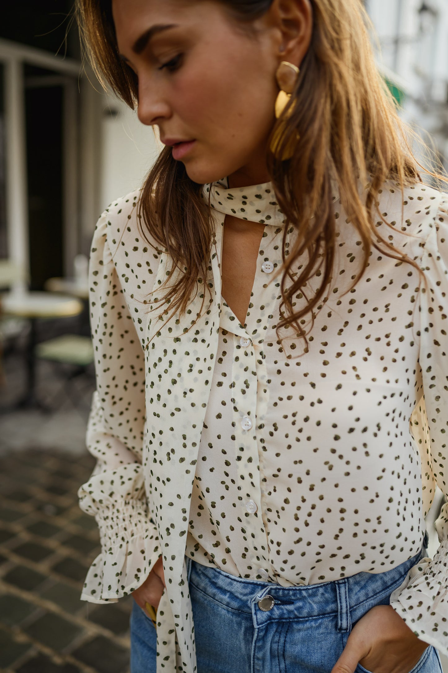 Ecru Polka Dot Clarissa Blouse