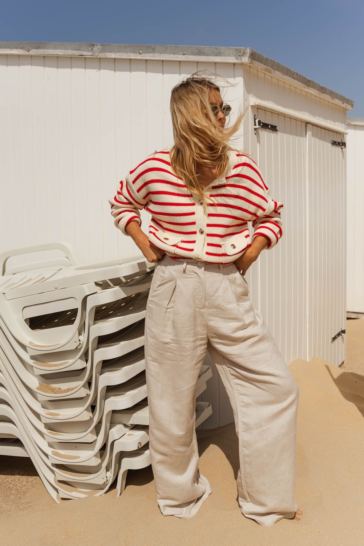 Ecru and Red Charles Cardigan