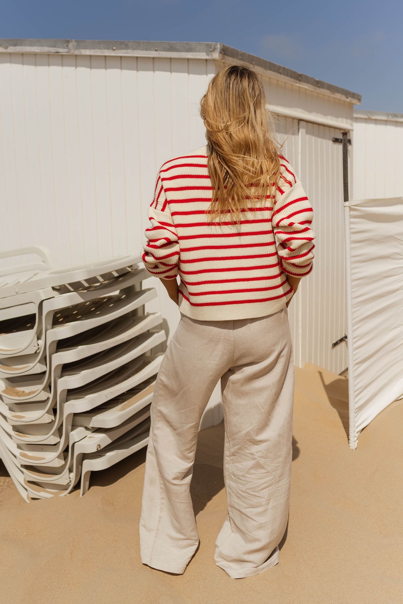 Ecru and Red Charles Cardigan