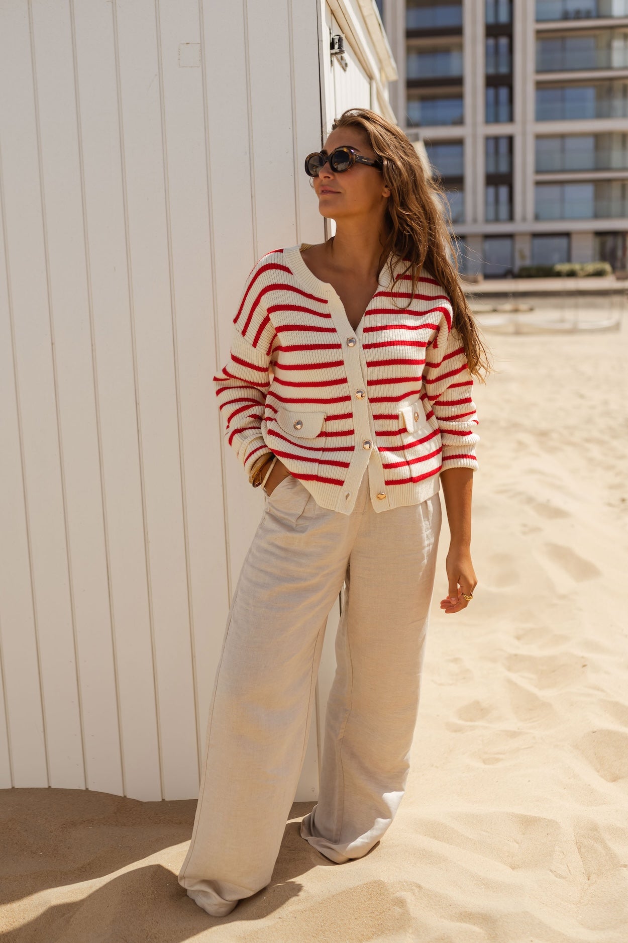 Ecru and Red Charles Cardigan