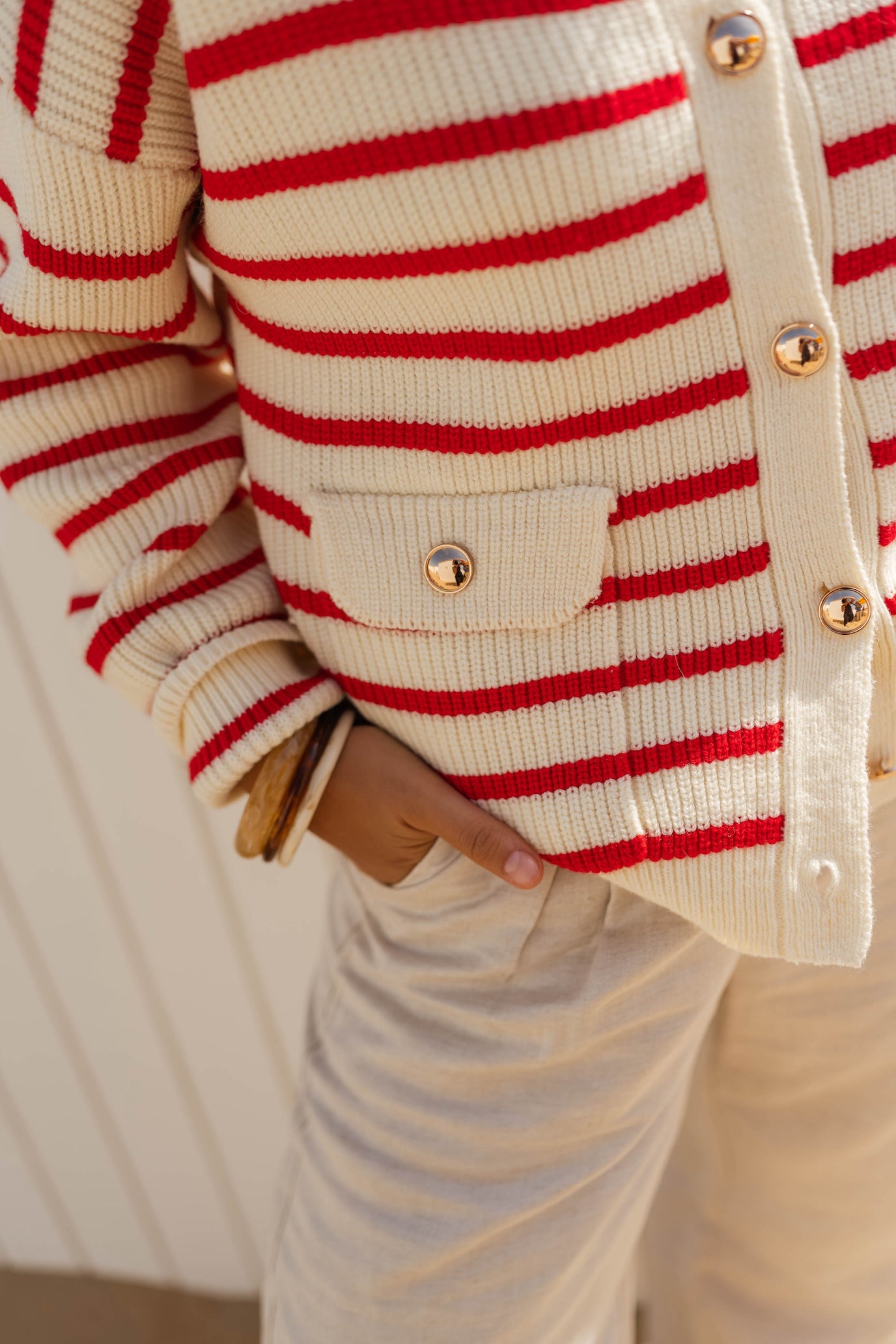 Ecru and Red Charles Cardigan
