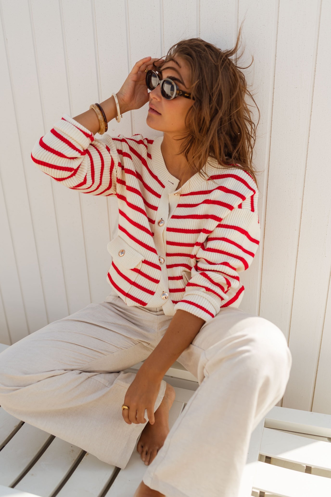 Ecru and Red Charles Cardigan